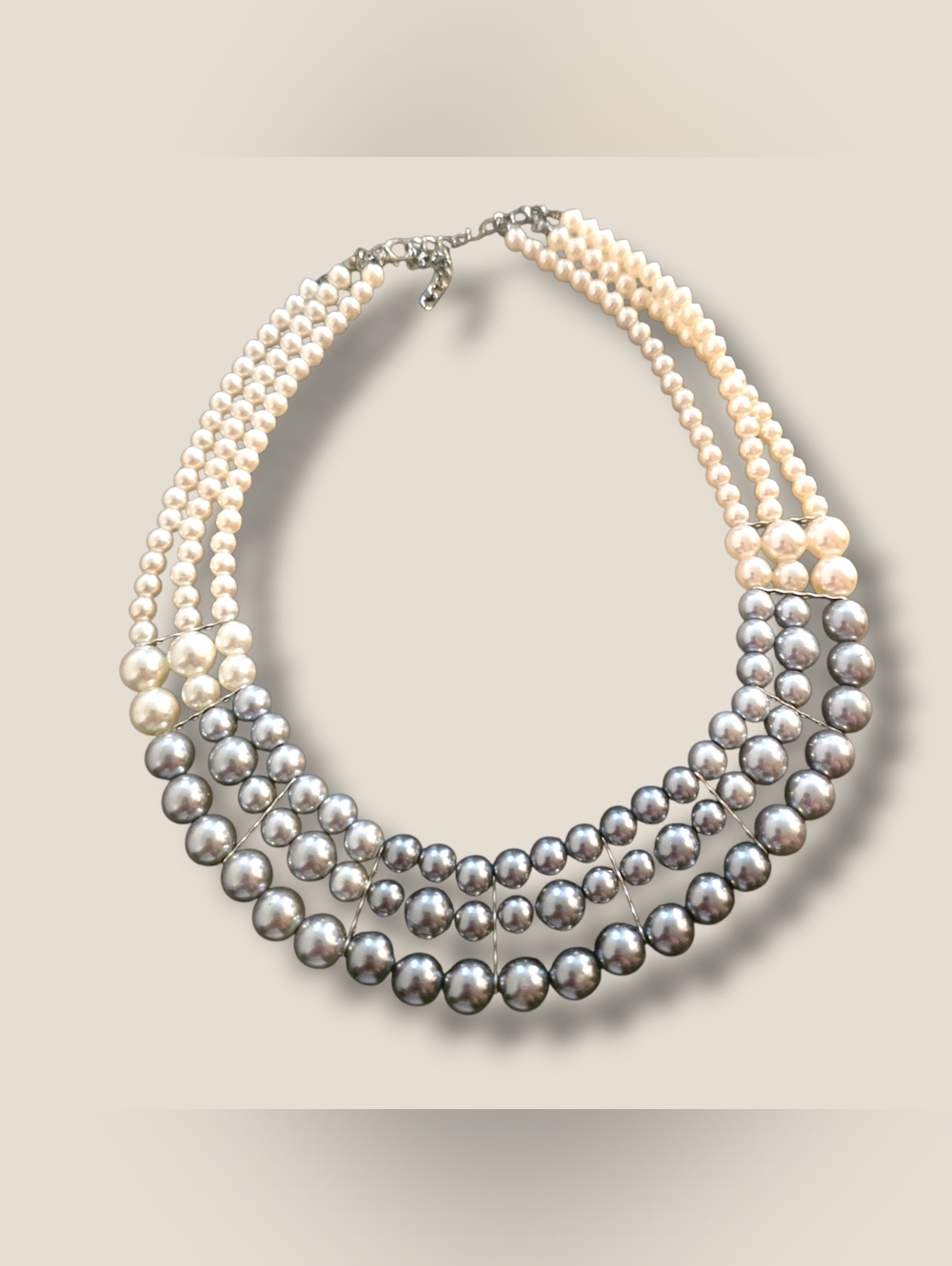 Two-Tone Pearl Multi-Strand Necklace in Cream & Silver